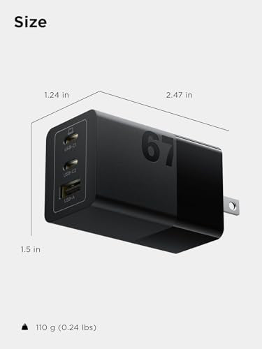 Lenovo 67W USB-C Charger, 3-Port Multi-Device Fast Charging, Advanced GaN Charger Block, Compact Fast Wall Charger, for MacBook Pro/Air, Dell XPS, iPhone 16 Series, Samsung Galaxy, and More - size: 3 Port - 67 W