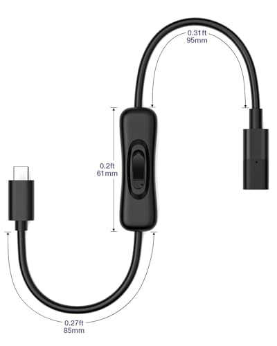 USB Type-C Extension Cable with On Off Switch [1ft], USB 3.1 Type-C Male to Female Extension Cable with ON/Off Switch Support Video/Data/PD Charging