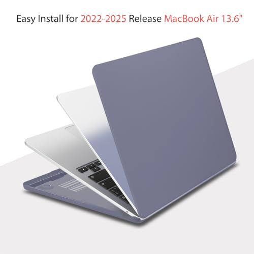 Teryeefi Case for MacBook Air 13.6 Inch Model M5 M4 M3 M2 A3449/A3240/A3113/A2681 Model (2022-2025 2026 Release), Laptop Hard Case+USB 3 Adapter+Keyboard Cover for MacBook Air 13, Cream Lavender Gray - color: Cream Lavender Gray