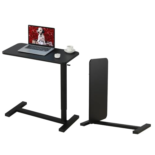 Mobile Standing Desk 90° Tilt Table Height Adjustable Storable Overbed Table 30 Inch Rolling Laptop Desk with Gas Spring Riser and Wheels for Home Office Medical School - color: Black