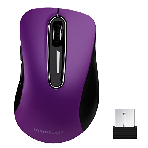 memzuoix 2.4G Wireless Mouse, 1400 DPI Computer Mice with USB Receiver, Portable Wireless USB Mouse Battery Powered Cordless Mice for Laptop, PC, Desktop, 5 Buttons, Purple - color: Purple