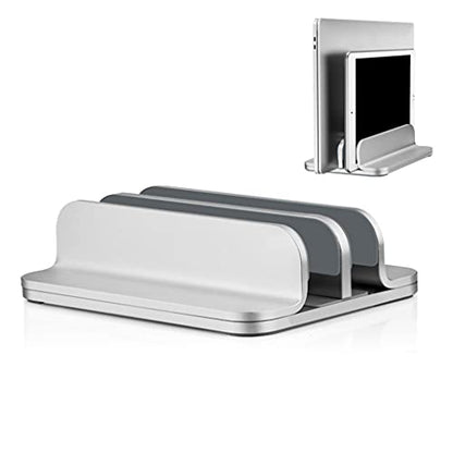 Metal Vertical Laptop Stand Double Desktop Stand Holder 5-30mm Width Adjustable Dock for All Laptops Phone Holder for Hands Free - color: Black