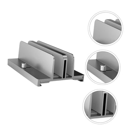 Aluminum Alloy Vertical Laptop Stand Adjustable Dual-Slot Desk Organizer for Notebooks and Tablets Space-Saving Gray Holder for Home and Office