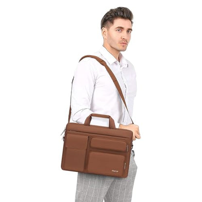 MOSISO Laptop Shoulder Bag 16 inch, 15-15.6 inch Computer Bag | Compatible with MacBook Pro 16 inch, HP, Dell, Lenovo with 2 Raised&1 Flapover&1 Horizontal Pocket&Handle&Belt, Caramel Brown - color: Caramel Brown, size: 16 inch