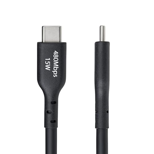 StarTech 15ft/4.5m USB-A to USB-C Charging Cable, 3A, Black (USB2AC15FBKE) | USB 2.0 480Mbps, TPE jacket, Black, Male to Male, Aluminum braided shield, 15W, Charge and Sync - color: Black, size: 15 ft, style: 1-Pack