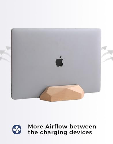 Adjustable Vertical Laptop Stand, MacBook Holder Wood, Wooden Laptop Stand,Vertical Laptop Holder for Desk, Width Adjustable Dock Fits All MacBook/Surface Pro