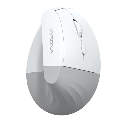 KYSONA EM18 Wireless Ergonomic Vertical Mouse, Ergo Design, Bluetooth Cordless Mouse for Medium/Large Hands, Silent Click, 5-Level Adjustable DPI, Carpal Tunnel Mice for Computer/PC/Mac/Laptop, White - color: White