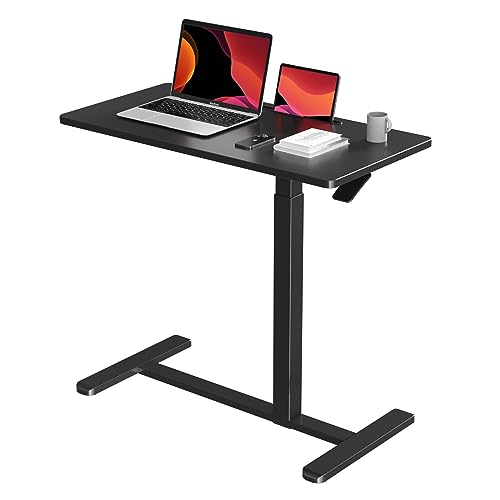 Gibbon Mounts 32” Rolling Mobile Standing Desk, Bedside Table with Wheels | Portable Laptop Desk with Slot, Hidden Wheels, Small Overbed Pneumatic Height Adjustable Cart for Bed, Couch, Hospital, Black - color: Black, size: 32"