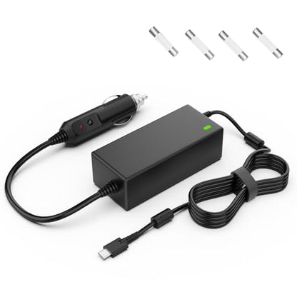 VHBW 90W USB C Laptop Car Charger, 20V 4.5A, 6.9FT Cord | Universal USB-C laptop car charger for Dell, Lenovo, HP, Acer, Chromebook; 12V-24V input, ETL, 4 spare fuses