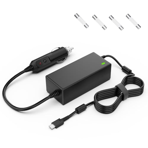 VHBW 90W USB C Laptop Car Charger, 20V 4.5A, 6.9FT Cord | Universal USB-C laptop car charger for Dell, Lenovo, HP, Acer, Chromebook; 12V-24V input, ETL, 4 spare fuses