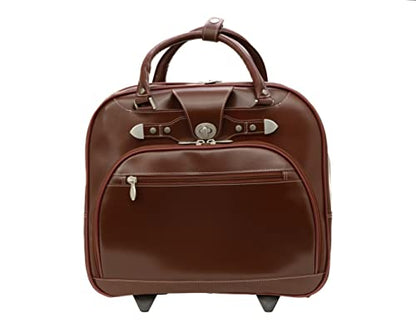 MCKLEIN REDWOOD, 15" Leather Wheeled Ladies' Laptop Briefcase - color: Red, size: 15.75"x5.5"x14"