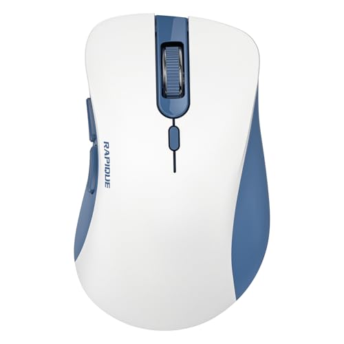 RAPIQUE Bluetooth Wireless Mouse, Dual Bluetooth & 2.4 GHz, Blue and White | Quiet Clicks, Right-Hand Ergonomic 6 Button, Adjustable DPI, AA Battery, 3-Device Switching for Laptop, PC, Mac, Tablet - color: White and Blue