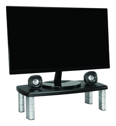 3M Extra Wide Adjustable Monitor Stand, Three Leg Segments Simply Adjust Height from 1" to 5 7/8", Sturdy Platform Holds Up to 40 lbs, 16-inch Space Between Columns for Storage, Silver/Black (MS90B)