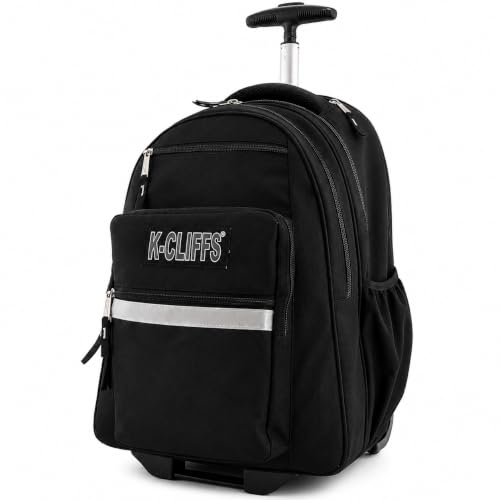 Heavy Duty Rolling Backpack School Bookbag with Wheels Deluxe Wheeled Daypack - color: Black