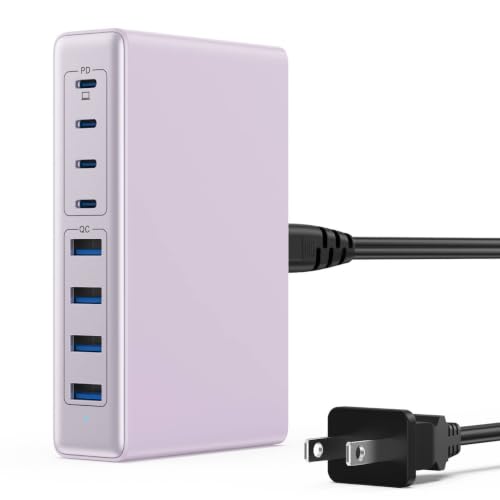 USB C Charger 200W USB C Charger Block,Upgraded GaN III 8-Port Fast Charging Station Hub,PD 65W Laptop Charging Adapter Compatible with MacBook Pro/Air,DELL,Steam Deck,iPhone 16/15/14,Galaxy S23/22 - color: Purple, size: 200W