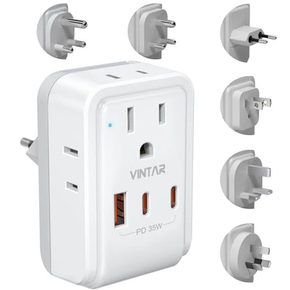 Universal Travel Adapter Kit, VINTAR PD 35W International Power Adapter with 3 USB Ports (2 USB C) and 4 AC Outlets, Type A,C,G,D,I,M Detachable Attachments, Adapter for US/EU/UK/India/AUS/Africa - style: 35W Type A/C/G/D/M/I-All in One Adapter