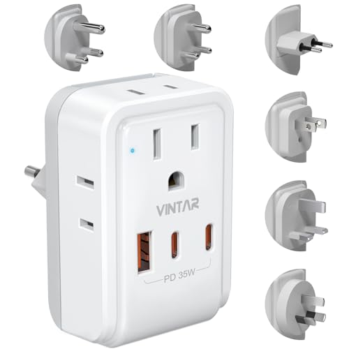 Universal Travel Adapter Kit, VINTAR PD 35W International Power Adapter with 3 USB Ports (2 USB C) and 4 AC Outlets, Type A,C,G,D,I,M Detachable Attachments, Adapter for US/EU/UK/India/AUS/Africa - style: 35W Type A/C/G/D/M/I-All in One Adapter