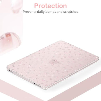 Feams for MacBook Neo 13 Inch Case 2026 A3404, Sparkly Glitter Protective Case Hard Shell Transparent Cover for MacBook Neo 13 Inch 2026 (A18 Pro Chip) with Keyboard Cover, Pink Bow Rose - color: Pink Bow Rose