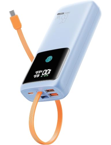 Portable Laptop Charger 24000mAh 65W w/USB C Built-in Cable Blue | 65W Fast charging, LED display, Charge 4 devices at once, Pass through, TSA approved, Compatible with Macbook/Notebook/iPhone - color: Blue
