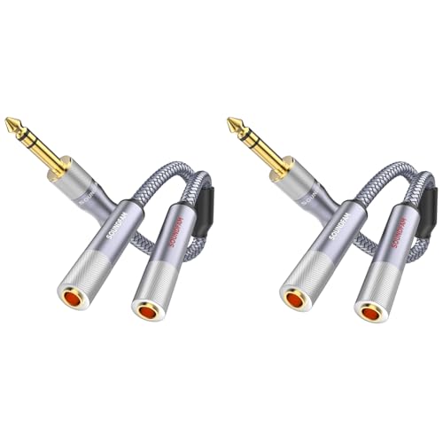 Microphone Splitter 2 Feet/60CM TRS 1/4 inch Splitter 1 Male to 2 Female, 6.35mm Stereo Male Plug to Dual 6.35mm Female-Grey(2PACK) - size: 2ft/60CM-2PACK, style: 1/4" Splitter 1 Male to 2 Female
