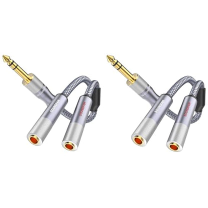 Microphone Splitter 2 Feet/60CM TRS 1/4 inch Splitter 1 Male to 2 Female, 6.35mm Stereo Male Plug to Dual 6.35mm Female-Grey(2PACK) - size: 2ft/60CM-2PACK, style: 1/4" Splitter 1 Male to 2 Female