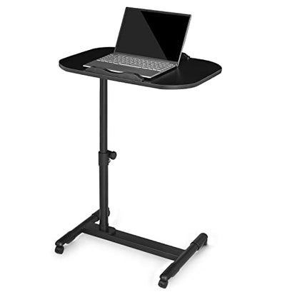 MoNiBloom Rolling Mobile Standing Desk 360° Rotatable Panel Adjustable Height 59''-89'' Portable Overbed Laptop Sofa Table Cart with Wheels for Offices Home Medical, Black - color: Black/Black