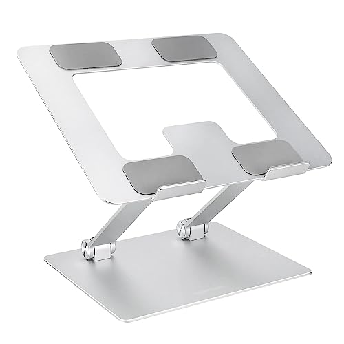 Amazon Basics Sturdy and Portable Ergonomic Laptop Stand for Desk, Height Adjustable Riser with Ventilated Cooling, Foldable, Fits all Laptops up to 15.6 Inch, Silver - size: 10 x 8.7 x 6 in