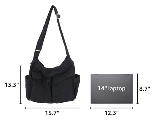 KlaOYer Canvas Messenger Bag Large Hobo Bag Crossbody Shoulder Bag Tote Bag with Pocket for Women and Men - color: Black