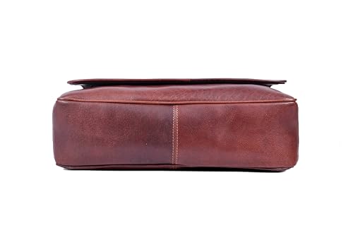 16" Crossbody Bag Leather Laptop Messenger Bag For Men with trolley sleeve for school office (Dark Brown) - color: Dark Brown