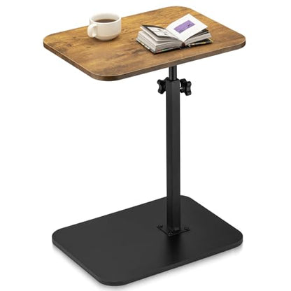 ZEAPTAC C-Shaped Side Table, 360° Swivel Height Adjustable, Lightweight Portable TV Tray Snack End Table for Couch Sofa Bed Small Spaces-Dark Brown Wood - color: Dark Brown Wood