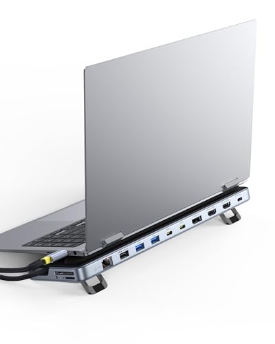 Baseus Laptop Docking Station Stand, 12 in 1 Triple 4K Display HDMI/DP, 10Gbps USB A/C Fast Data, PD 100W, Ethernet, TF/SD, USB C Docking Station with Stand for Windows/Dell/HP/Lenovo/Asus/Acer/Mac