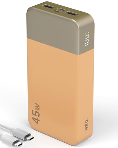 NOBIS Portable Charger,20000mAh Power Bank, 45W Fast Charging，Battery Pack with 2 USB-C (in/Out) & 2 USB-A, Digital Display & Small Current Mode, Compatible with Phone 17 S25 Tablet - color: Orange