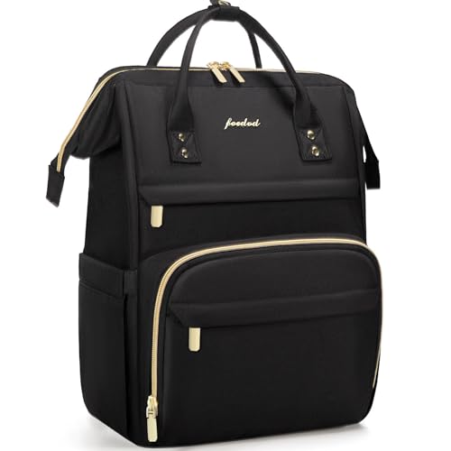 Focdod Women Laptop Backpack Work Bag - Fits 17.3 inch with Laptop Compartment Waterproof Professional Fashion Travel Purse for College Nurse Business Computer Backpack Black - color: 01-black, size: 17.3 Inch