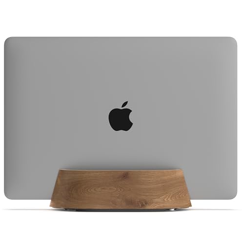 HumanCentric Vertical Laptop Stand in Black Walnut Wood, Upright Adjustable Holder and Dock, Laptop Vertical Stand Fits MacBook Pro and Other Laptops .5" to 1.5", Clamshell Compatible - color: Black Walnut Wood