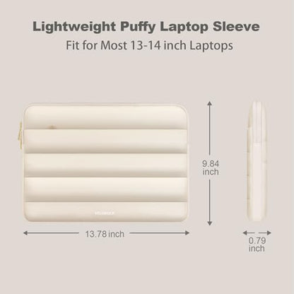 Laptop Case 13.3 inch,13-13.3 inch Puffy Laptop Sleeve Compatible with MacBook Air 13 13.6/Neo 13/Pro 13/Pro 14,HP Dell ASUS Lenovo,Polyester Computer Bag with Horizontal Pocket&Belt, Sand - color: Sand