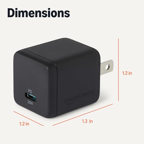 Amazon Basics 20W Fast Charging USB-C Nano GaN Wall Charger, 1-Port PD 3.1, Compact Travel-Friendly, Wide Compatibility for iPhone, Tablets, Phones, Black - color: Black, style: 20 W One Port