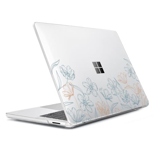 Case Compatible with 13.8" Microsoft Surface Laptop 7 Windows 11 PC 2024 Release Model 2036, Plastic Hard Shell Case + Keyboard Cover + Screen Protector + Webcam Cover, Line Flower - color: Line Flower