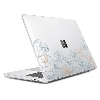 Case Compatible with 13.8" Microsoft Surface Laptop 7 Windows 11 PC 2024 Release Model 2036, Plastic Hard Shell Case + Keyboard Cover + Screen Protector + Webcam Cover, Line Flower - color: Line Flower