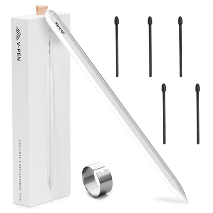V-Pen EMR Stylus Remarkable 2 Pen Replacement with Digital Eraser + 5 Tips | 4096 Pressure Level Sensitivity & Palm Rejection | Digital Pen Marker Plus Compatible Kindle Scribe & Tablet Pen | White - style: V-Pen Stylus White