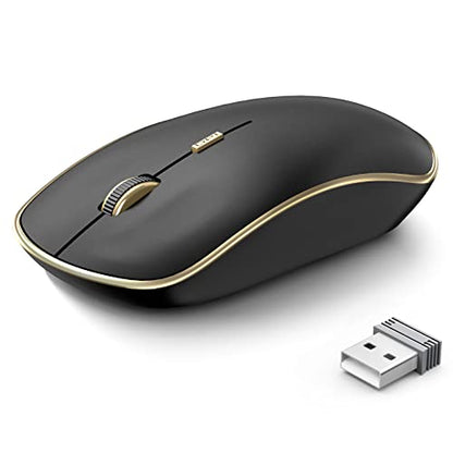 JOYACCESS Silent Wireless Mouse, Portable USB Mouse with 5 Adjustable DPI Levels for Desktop, Notebook, MacBook, Chromebook, PC (Black Gold) - color: Black Gold