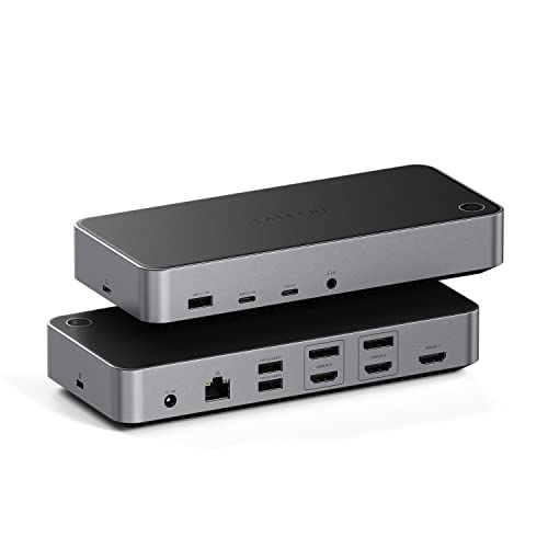 Satechi 13 in 1 Triple 4K USB C Docking Station, 100W Charging, 2 DP, 3 HDMI, 2 USB C, 3 USB-A, Gigabit Ethernet, and Audio Jack for Mac/Windows, MacBook Air/Pro, DisplayLink Required