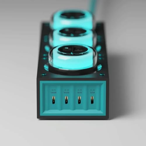 GENKI Moonbase 240W GaN Desktop Charger, Power Strip 7-Port Power Hub with 3 AC Outlets & 4 USB-C Ports (140W Max), Compact Design for Laptop/MacBook/Phone/Gaming Devices (Darkside) - color: Darkside