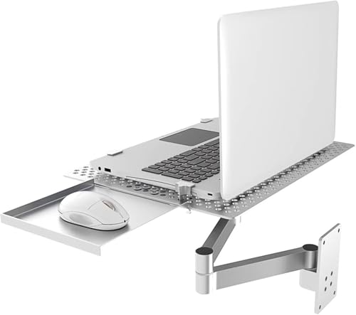 Foldable Laptop Wall Mount Bracket w/Adjustable Holder and Mouse Tray,Full Motion Articulating Design for Enhanced Heat Dissipation,8KG for Office
