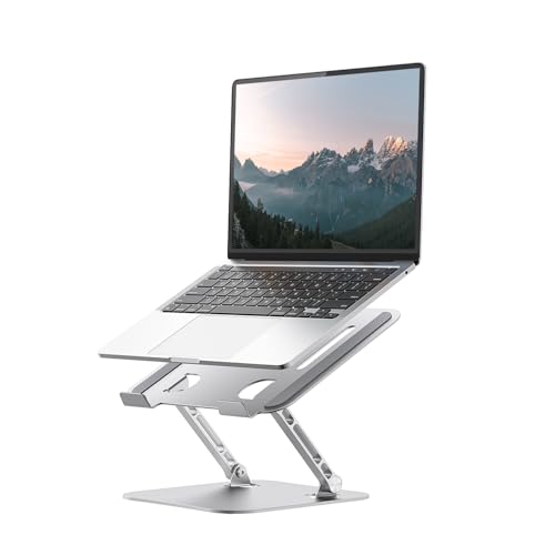 Laptop Stand for Desk, Adjustable Metal Foldable Laptop Riser Holder, Aluminum Desktop Book Stands, Ventilated Cooling Computer Notebook Stand with 10-17" (Silver) - color: Frosted Silver