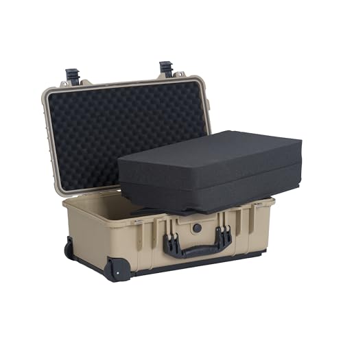 MEIJIA All Weather Rolling Waterproof Protective Case, Hard Camera Case,Dry Case with Retractable Pull Handle and Wheels,Foam Inserted, 22 x13.81x9inches (Desert Tan) - color: Desert Tan