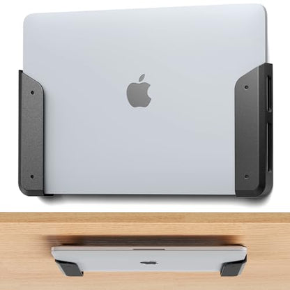 Wall & Under Desk Laptop Mount Holder with Adhesive & Screws in,1.02"/ 26 mm Thick,Anti-Scratch Pads,Universal for MacBooks,Surface,Keyboards,Tablets,Switch &More - color: Black