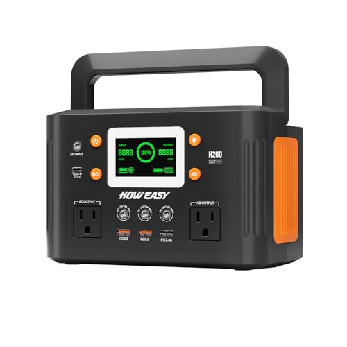 HOWEASY Portable Power Station,260W(500W peak) Solar Generator with PD 65W,110V Pure Sine Wave AC Outlet, 48000mAh Backup Lithium Battery for Outdoor Camping Travel Home Emergency - color: Black Orange