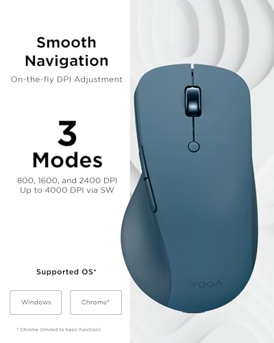 Lenovo Yoga Pro Mouse, Bluetooth, USB-C Rechargable, Dual Mode Bluetooth, 6 Button, Right Handed Design, Ergonomic Design, Programmable Buttons, 2-Way Metal Scroll Wheel, Tidal Teal - color: Tidal Teal Pro