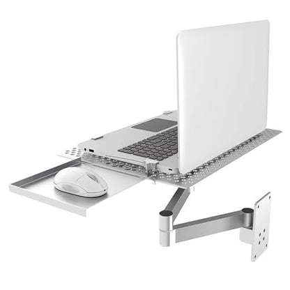 Laptop Wall Mount, Adjustable Laptop Holder with Mouse Tray, Vented Cooling Platform, Full Motion Articulating Notebook Tray, Weight Capacity 8KG, for Office, Workstation