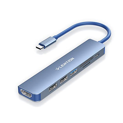 LENTION 7-in-1 USB C Hub, 4K@60Hz HDMI, 100W PD, Card Reader, USB 3.0 & 2.0 | Plug and Play, Stable Driver 3.0 Certified, for macOS, iOS/iPadOS, Windows & ChromeOS (CB-CE18, Blue) - color: Blue